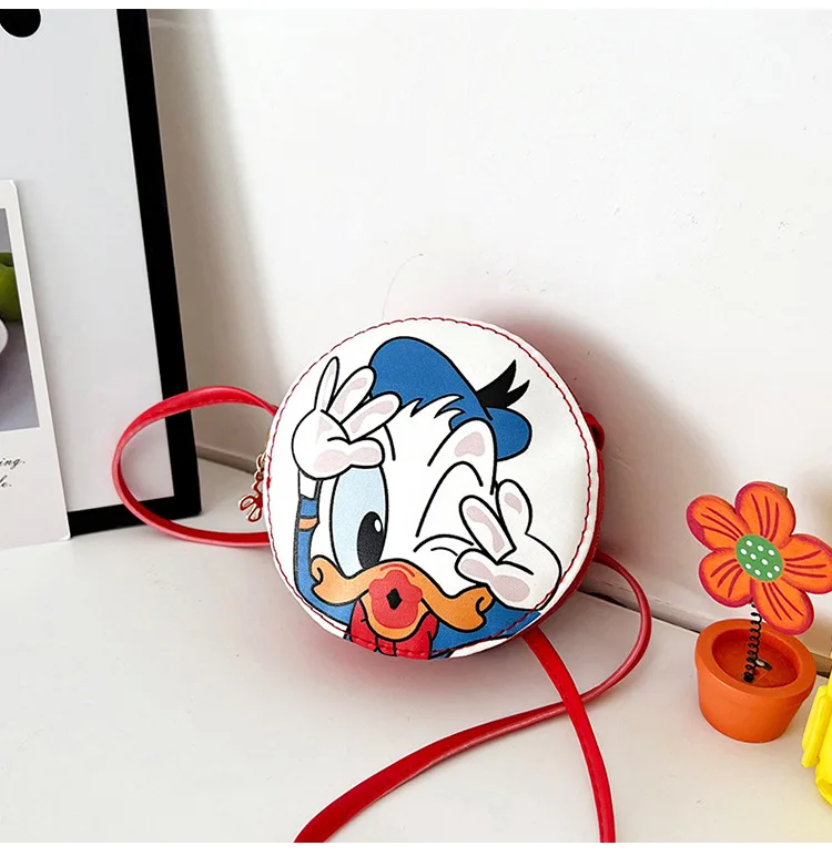 Disney Mickey Kids Shoulder Bag Girls Cartoon Fashion PU Waterproof Baby Girl High Capacity Coin Key Storage Round Crossbody Bag