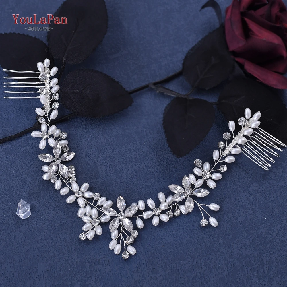 Pearl Wedding Headband with Comb Woman Hair Accessories Rhinestone Bride Headpiece Princess Tiara Bridesmaid Gift HP128