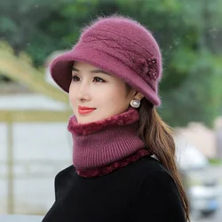 Autumn Winter Hat Female Grandmother Rabbit Wool Hat Mother Plus Down Thick Warm Old Lady Knitting Cotton Hats Beanies for Women