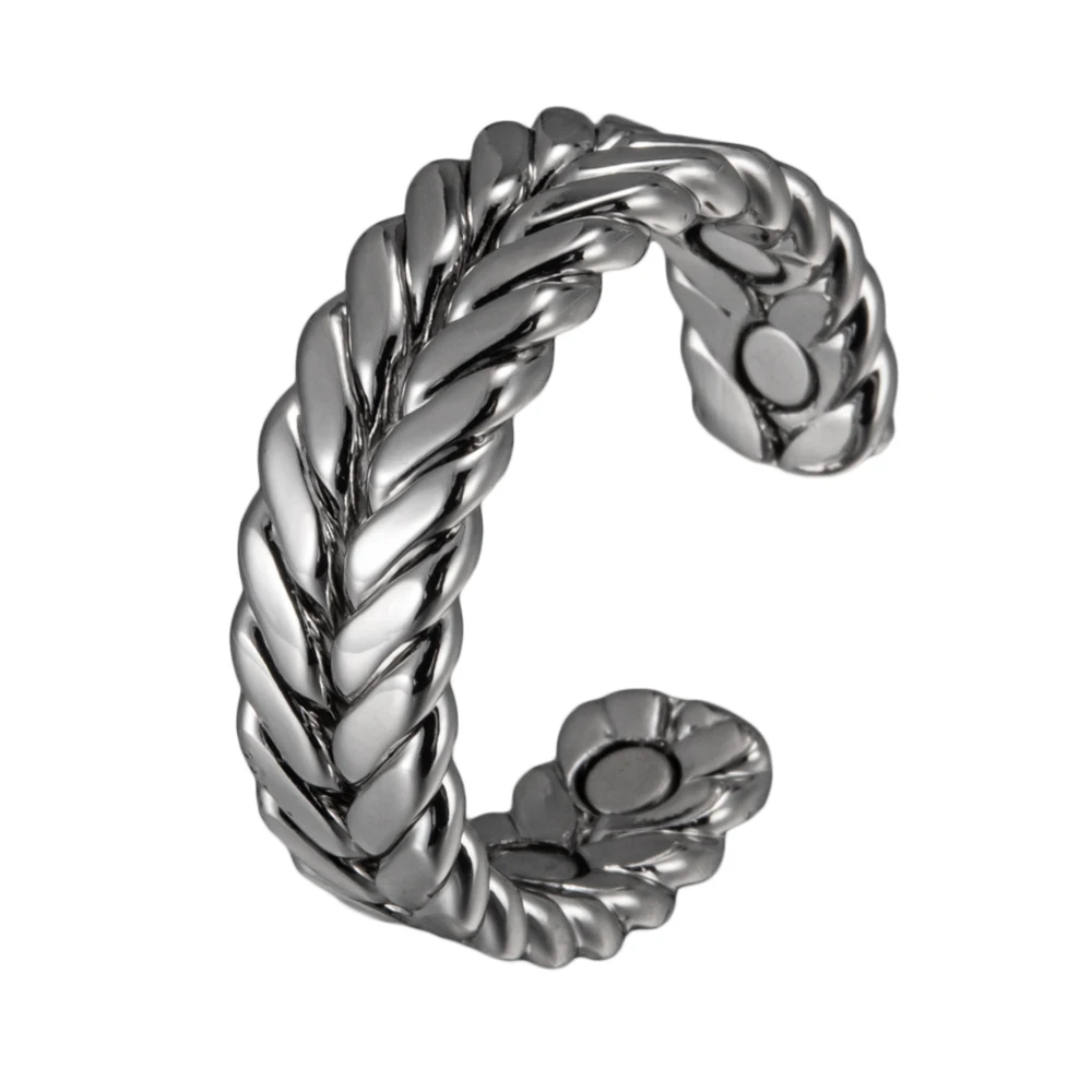 Vinterly Pure Copper Magnetic Health Energy Braided Open Cuff Ring - Adjustable Wedding Band, 7.3mm Wide Jewelry