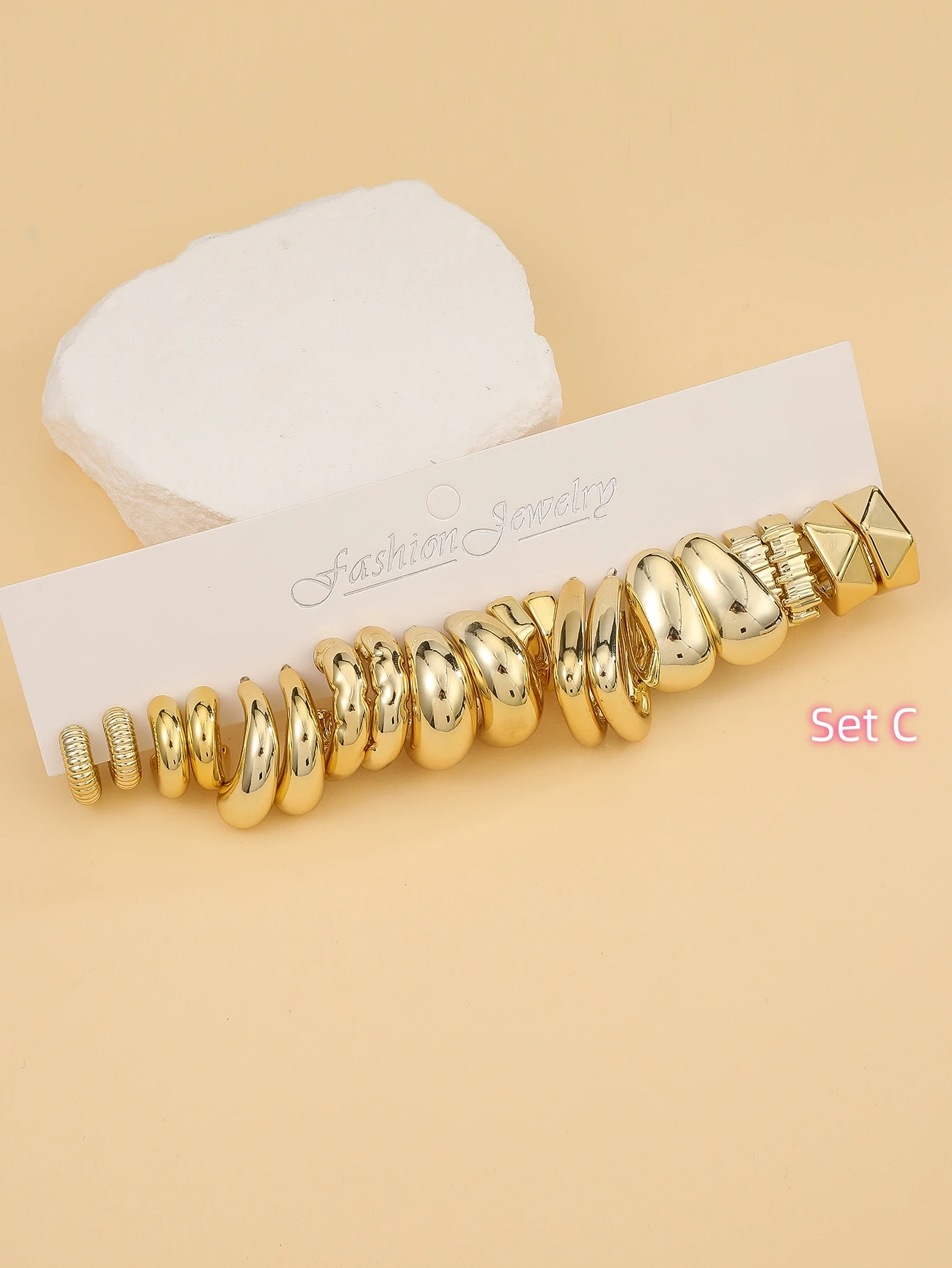 10 Pairs-40 Pairs Oversized New Style Golden-Color ABS/Resin Minimalist Fashion Earring Set, Suitable For Women's Daily Wear 4