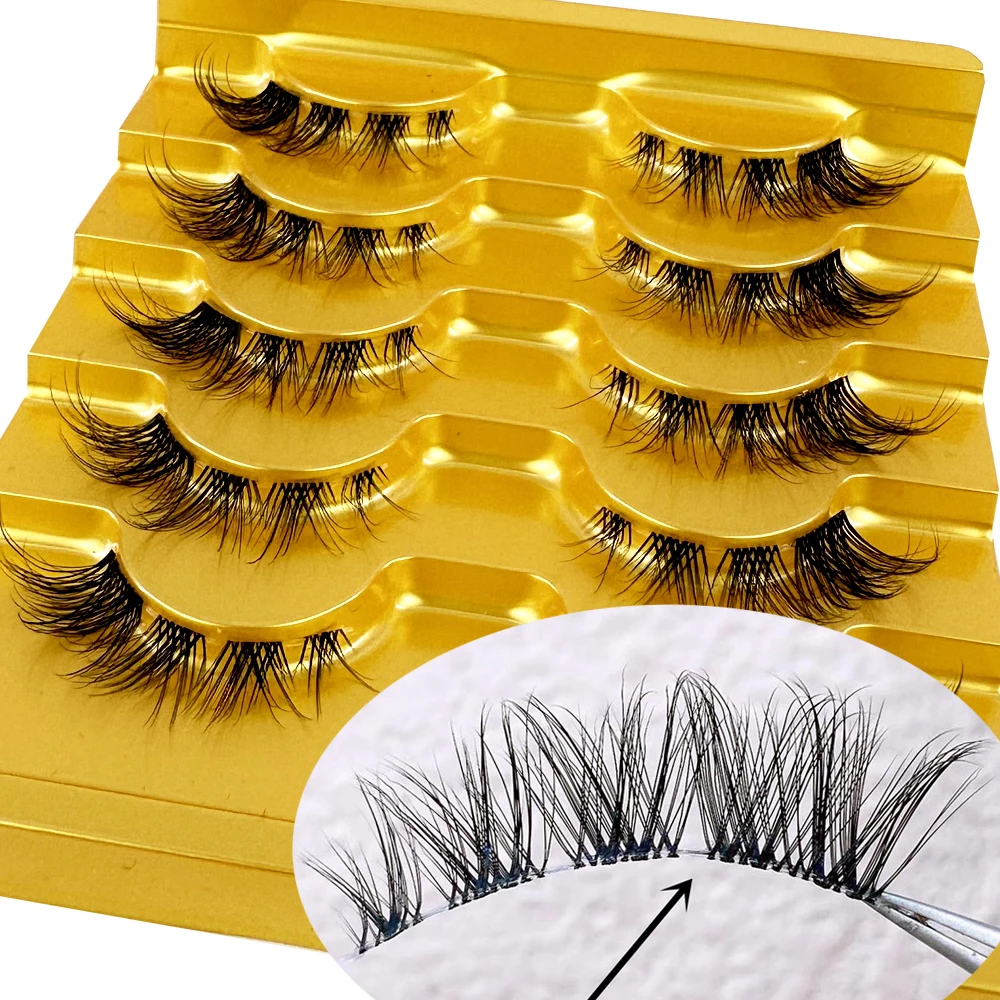 

NEW Manga Lashes 5Pairs 3D Clear Band Lashes Natural Look Wispy Mink Eyelashes Fluffy Cat Eye Lashes 5D Fake Eyelashes