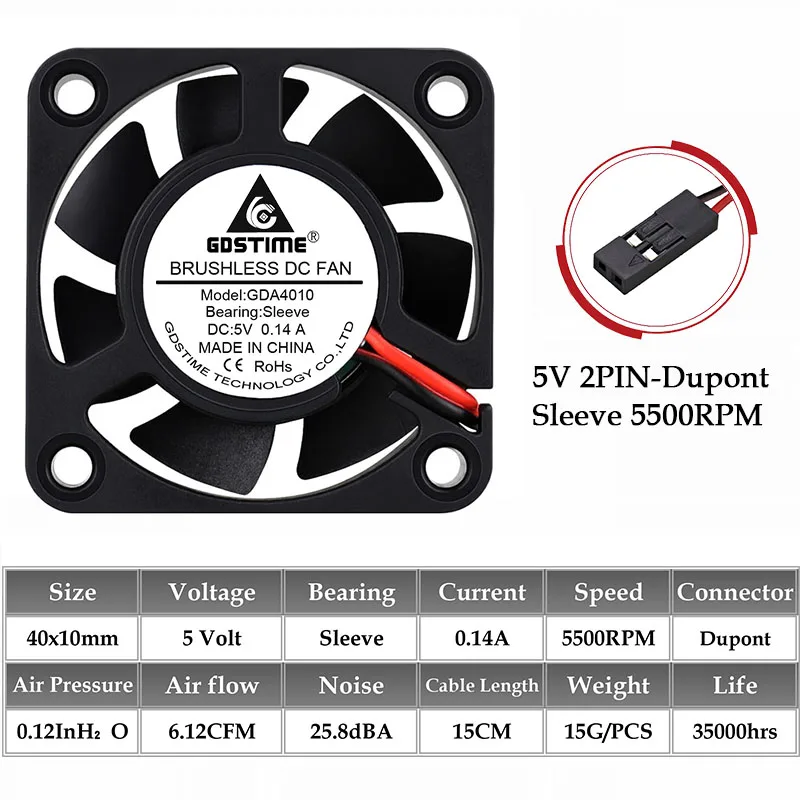 Gdstime – ventilateur 5V USB pour PC, 2 pièces, 40x10mm, 40mm