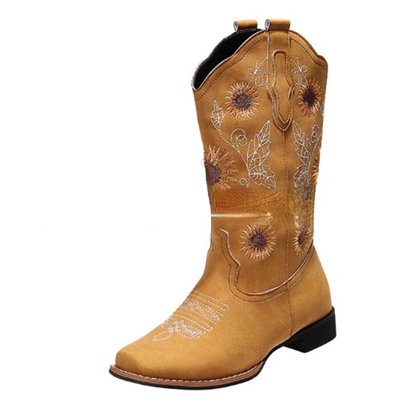 

2022 Women Boots High Heels Flower Women Shoes Embroidered Winter Knee-High Boots Warm Size 35-43 Fashion Botas Mujer