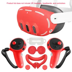 Silicone Protective Cover Set for VR Headset and Controller Accessories (RED)