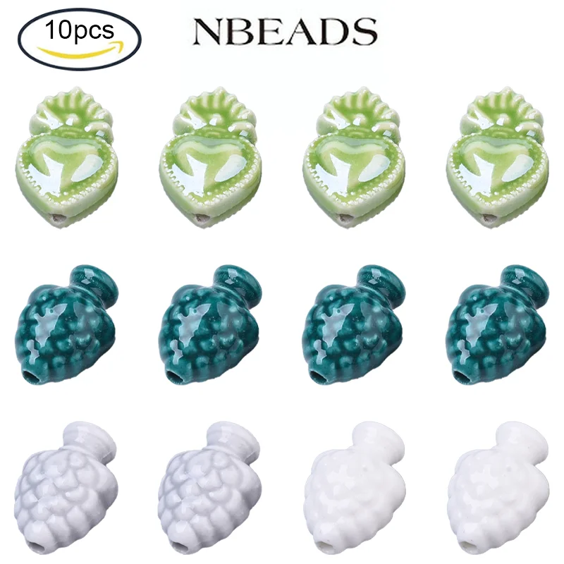 

10PC Handmade Porcelain Beads Bright Glazed Porcelain Style Pine Cone Dark Slate 19x14x12mm for Jewelry Making DIY Craft