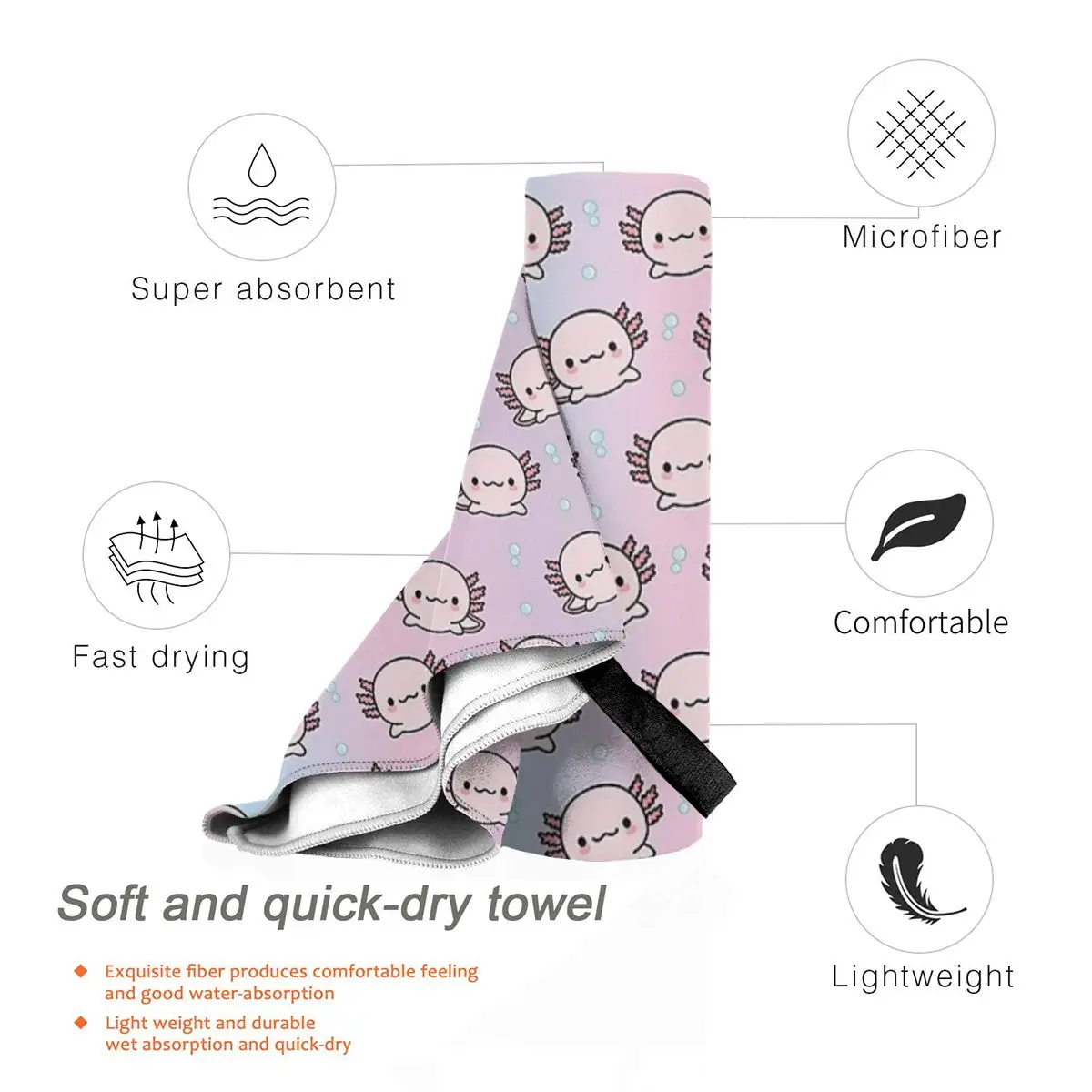 Cute Axolotl Backpack Beach Towel Soft Microfiber Quick Dry Absorbent Quick Towels For Swimming 4