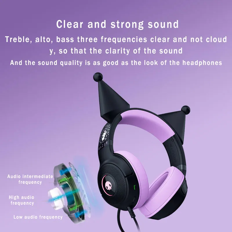 New Original Razer Sanrio Kuromi Edition USB Wired Headset