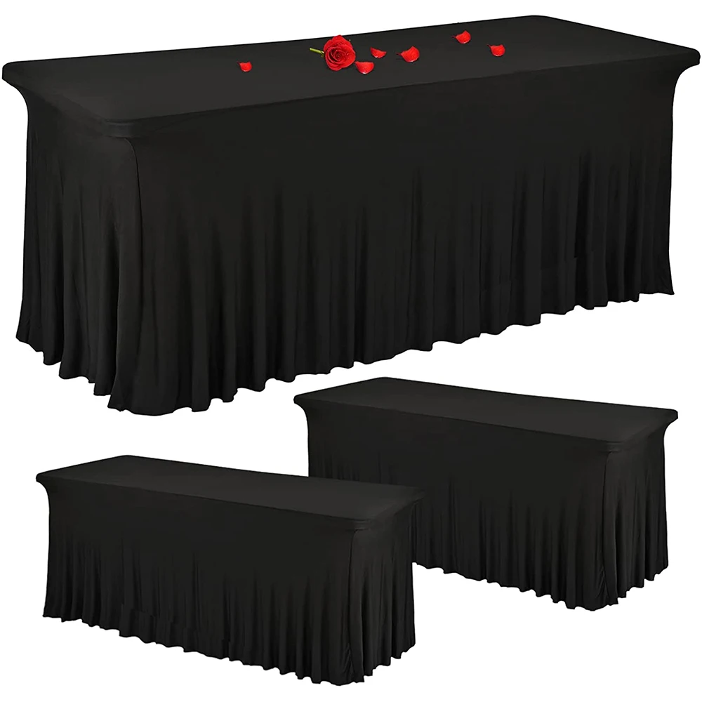 Stretch Rectangle Tablecloth Spandex Table Skirts Long Tables Washable Wrinkle Resistant Table Covers 6ft 4ft 8ft Fitted Table
