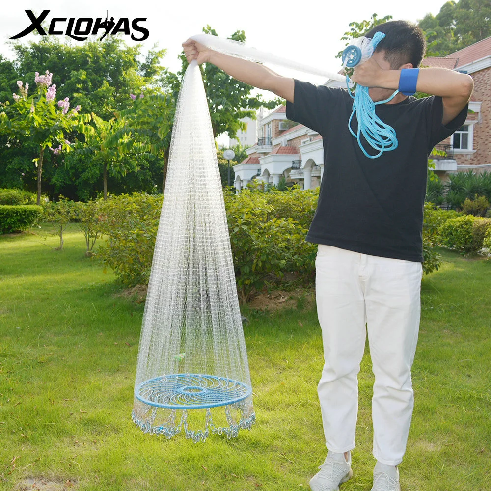 XCLOHAS Flying Disc Korean Fishing Cast Net with Chain Sinkers PE