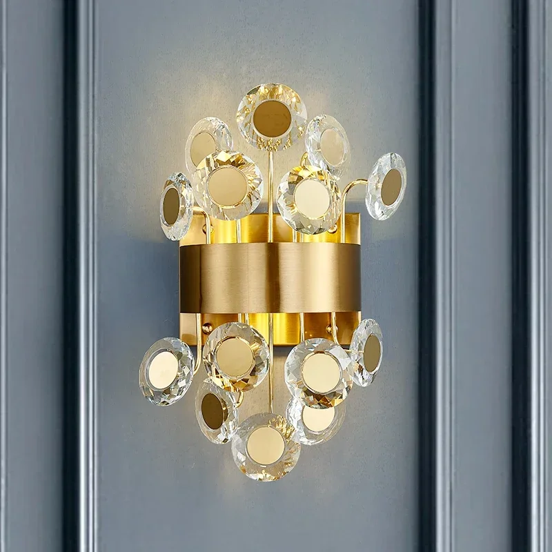 New modern wall sconce lighting for bedroom brushed gold crystal wall lamps home decoration led cristal light fixtures
