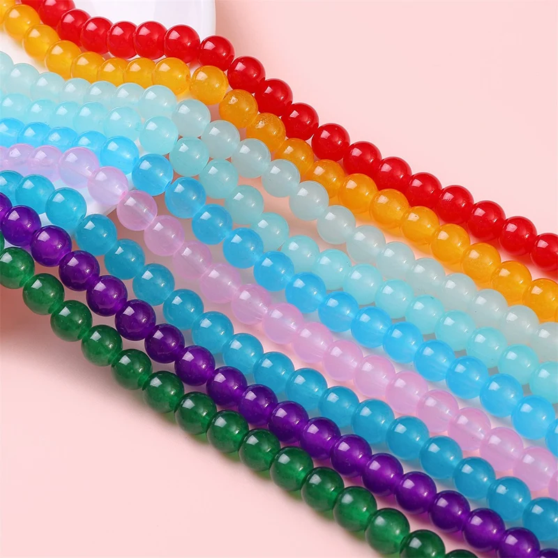 Vibrant Jelly Painted Glass Beads - 50Pcs Round Imitation Jade