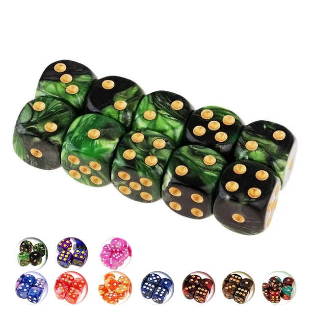 10pcs 15mm Multicolor Acrylic Cube Dice Beads Six Sides Portable Table  Games Toy 