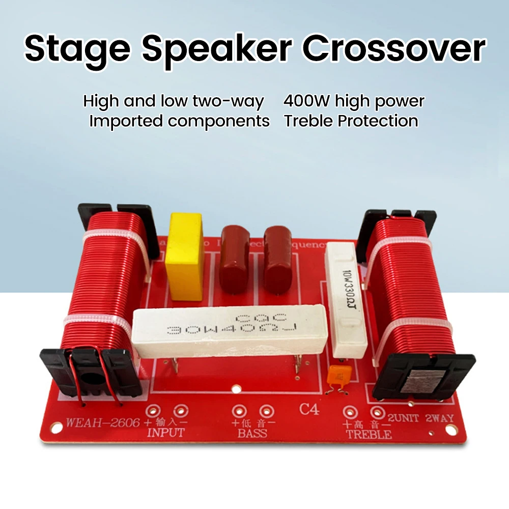 

2 Way HiFi Speaker Frequency Divider 400W Audio Crossover Filter Treble Bass Frequency Divider for Professional or Home Use