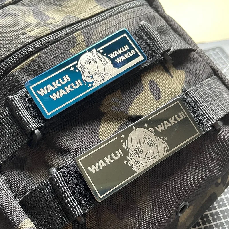 

Cartoon Girl WAKU Metal Patch Two-dimensional Anime Black And Blue Long Outdoor Tactical Badge For Clothing Backpack DIY Decals