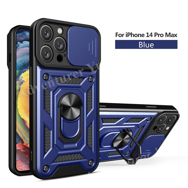 Shockproof Case for iPhone 14 13 12 11 Pro Max Armor Mobile Phone Cover Camera Protection Push Window Ring Stand Bumper X XS XR best iphone 11 Pro Max case