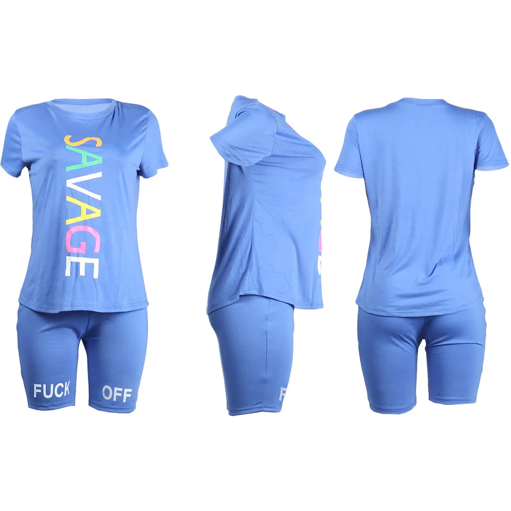 plus size sweat suits L094 Summer Ladies Leisure Sports Two Piece Set Solid Color Letter Printing Short-sleeved T-shirt and Shorts Sports Suit Women womens underwear sets