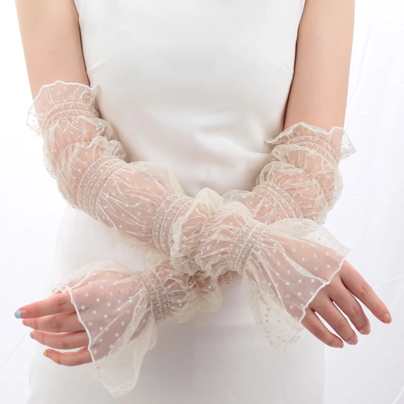 Long Cute Lace Mesh Fingerless Gloves Summer Sunscreen Sleeves Popular Speaker Sleeves Sunscreen Gloves Girls Sexy Accessories