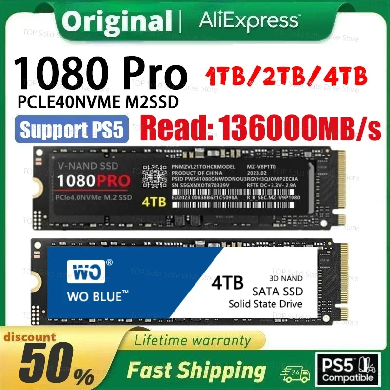 

SSD TLC NVME M.2 4TB 2TB 1TB 1080Pro SSD Sata 2280 PCIe4.0x4 Hard Drive Internal Solid State Drive for Laptop PC PS5