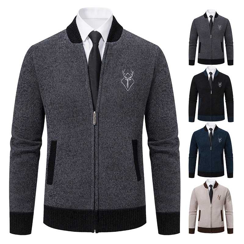 Sweater Cardigan Knitted Men's Clothing Korean Style Long Sleeve Fleece Warm Overcoat Baseball Jumper New Wool Sweatercoat 6
