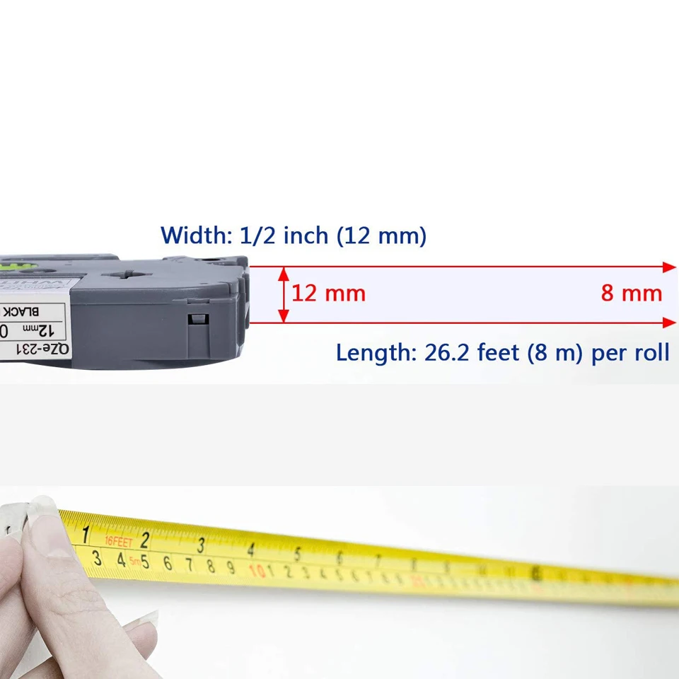 Brother 라벨 메이커 Tze 테이프와 호환 가능 12mm 0.47 흰색 TZe-231 TZ-231 P-Touch Tze 검정색 PTD220용 흰색 테이프