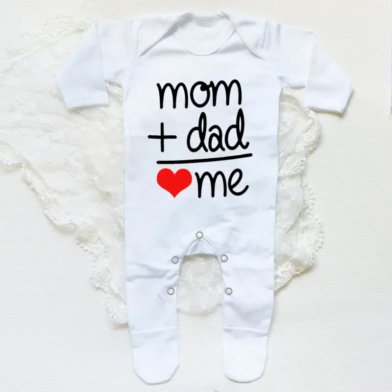 MOM+DAD=ME Print Baby Sleepsuit Long Sleeve Round Neck Infant Bodysuit  Newborn Shower Gifts Boy Girl Cute Infant Sleepsuit 3