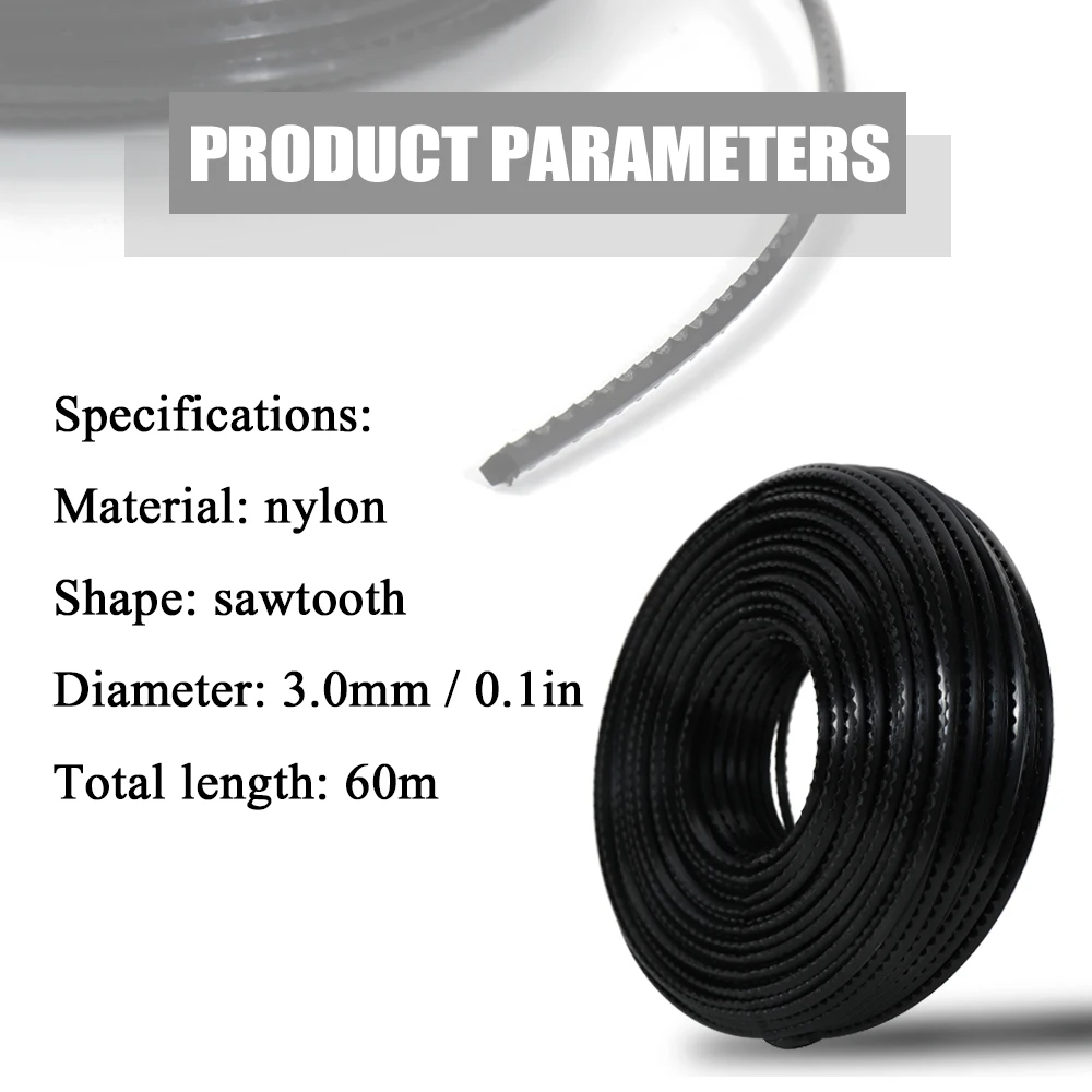 3.0mm 60 Meters Nylon Sawtooth Trimmer Rope Brush Cutter Strimmer Line Lawn Mower Accessory