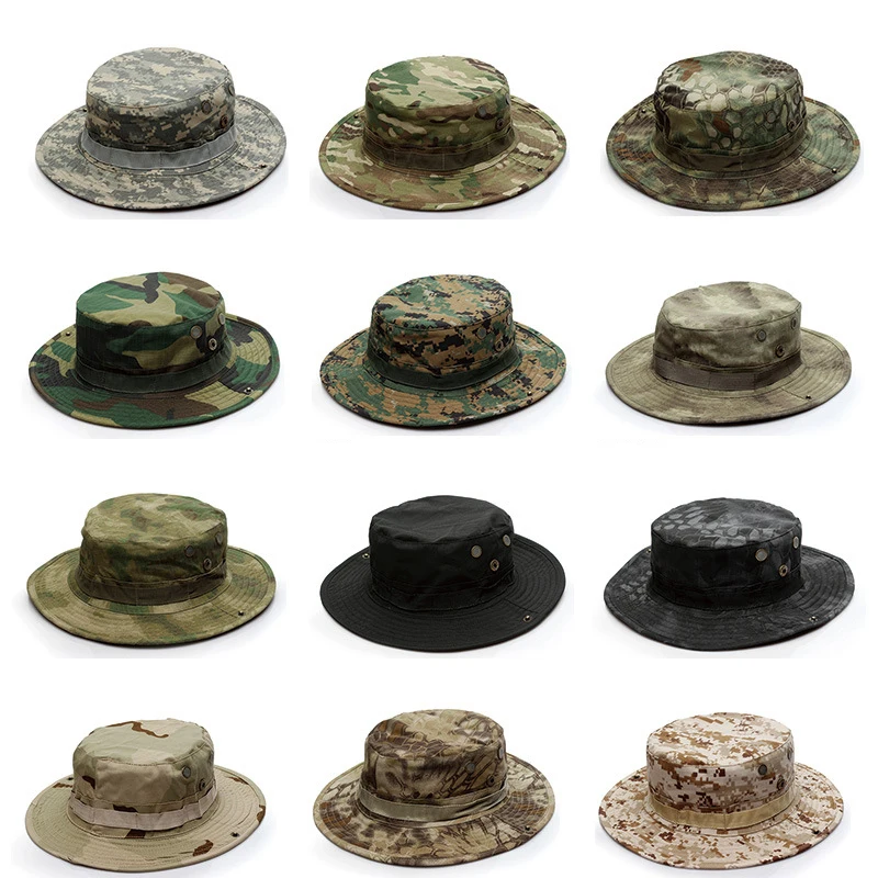 Fishing Hat Camouflage Hat Cap Hat 23 Colors Outdoor Bucket Hat Thicken Boonie Hat Fisherman Hunting Camping Caps A0E056