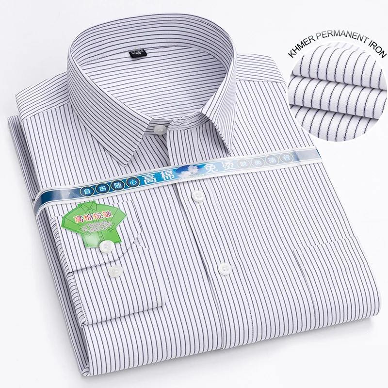 

Cotton Men's Social Shirts Long Sleeve Striped Anti-wrinkle Non-ironing Office work Business Formal Shirt Blouse Men Clothing