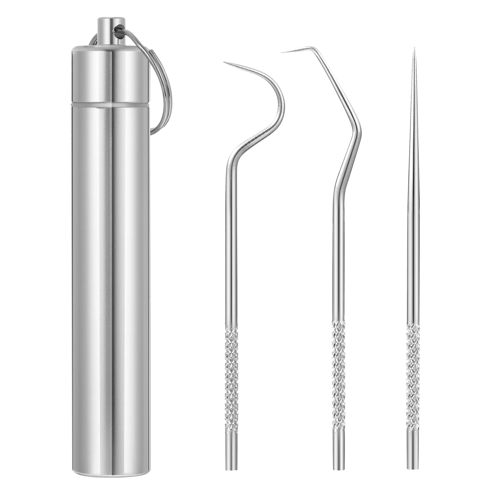 

Teeth Picker Portable Cleaning Tool Hook Stainless Steel Toothpick Kit Toothpicks Key Fob Plaque Remover Tartar Tools