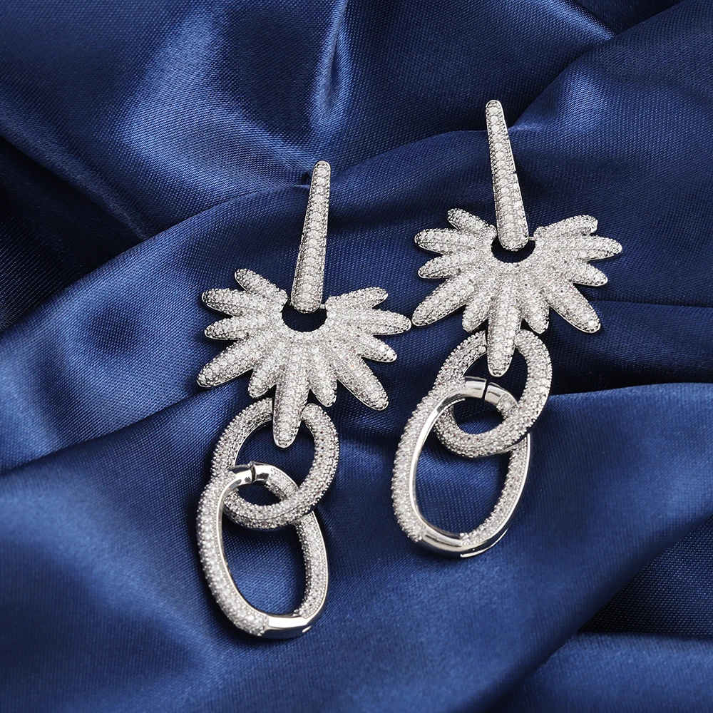 Geometric Lines Top Luxury Earrings Gold Shiny Aaa Cubic Zirconia Intensive Inlays High Design Jewelry Banquet Party Accessories