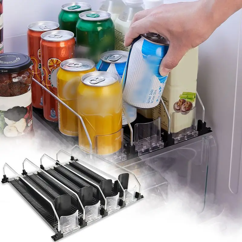

Refrigerator Beverage Rack Manager Push Can Dispenser Beer Beverage Rack Water Bracket Sliding Push Self Display Storage Rack