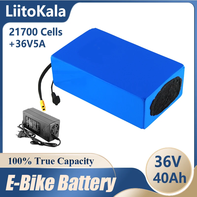 LiitoKala 36V 40Ah 21700 5000mah 10S8P 1000W lithium battery pack high power battery 42V Ebike electric bicycle + 42V 5A