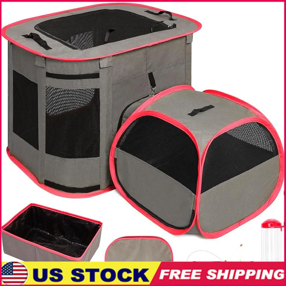 Multi-Purpose Cat Playpen Foldable Indoor Outdoor Enclosure with Bathroom Water Bottle Teasing Stick Litter Box Removable Mat