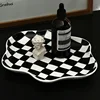 INS Checkerboard Ceramic Plate Jewelry StoragePlate DessertPlate Dessert plate Home Decoration Retro DinnerPlate Tableware 5