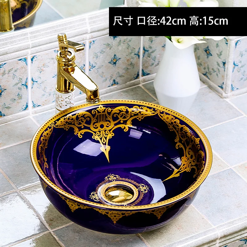 

Europe Vintage Style Hand Painting Art Porcelain Bathroom Vessel Sinks Round counter top wash basin jingdezhen bathroom sinks