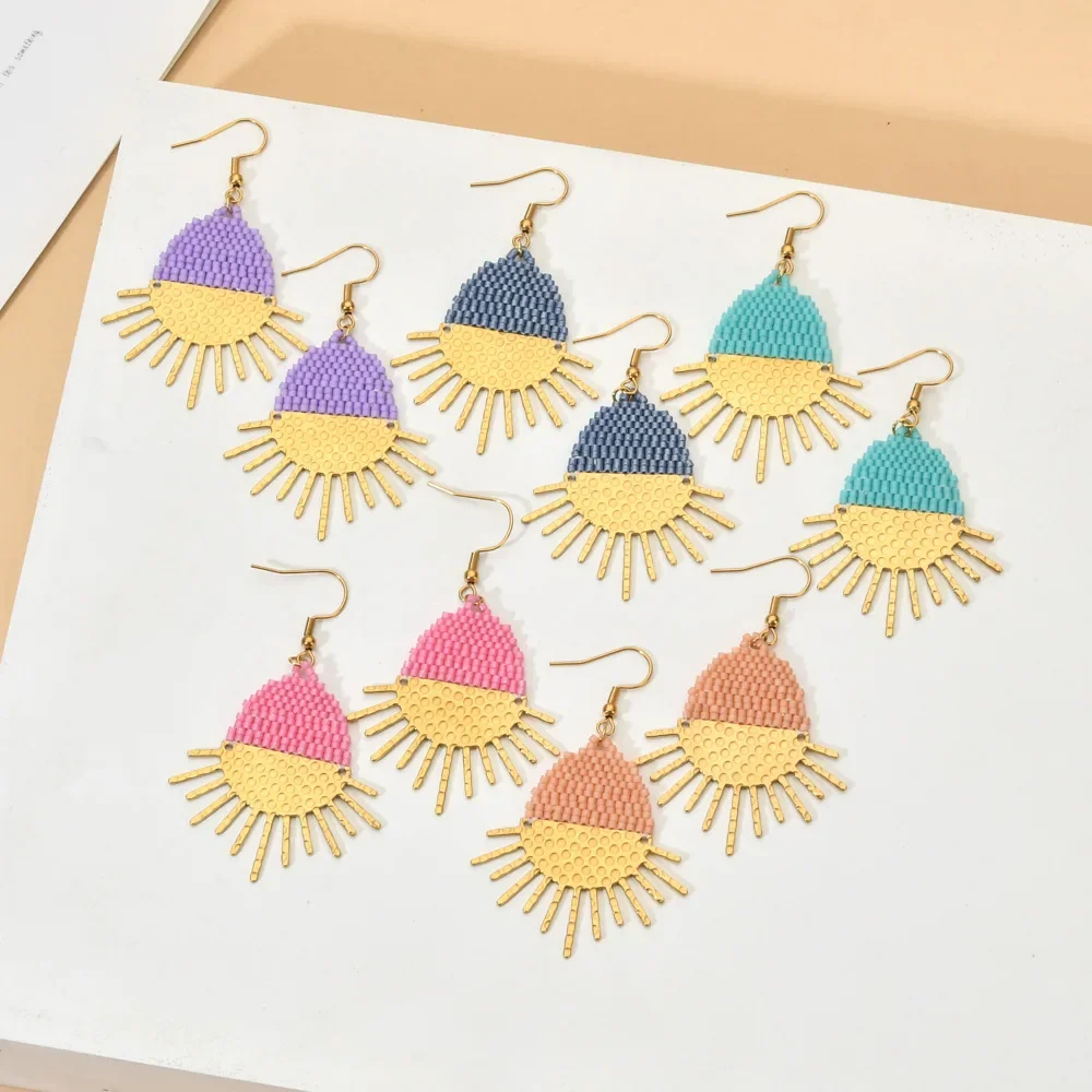 

Rice bead earrings Originality Sun Pattern Hand weaving Bohemia Alloy Tidal current Simplicity Beaded earrings