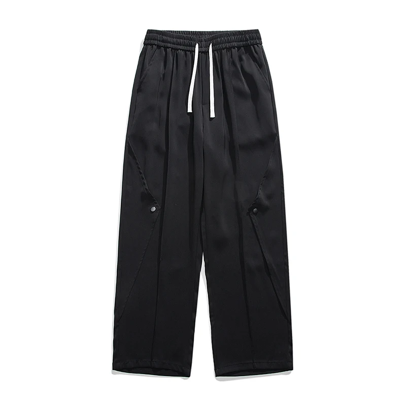 Fashion Solid Color Spliced Lace Up Casual Pants Men's Clothing 2024 Spring Summer New Loose All-match Elastic High Waist Pants