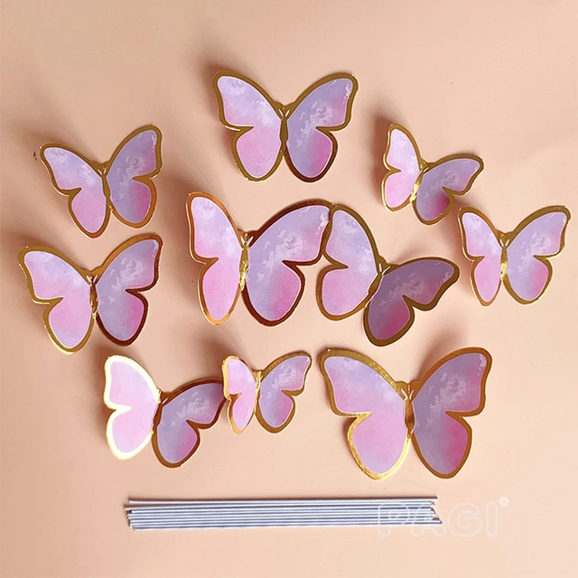 10 pçs decoração de bolo roxo borboletas reais pintados à mão estilo feliz  aniversário bolo toppers borboletas para o aniversário da menina -  AliExpress