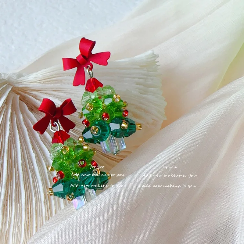 

Christmas Earrings Teens Christmas Tree Dangle Drop Earrings Colorful Crystal Beads Shiny Bow Christmas Jewelry Gift Earrings