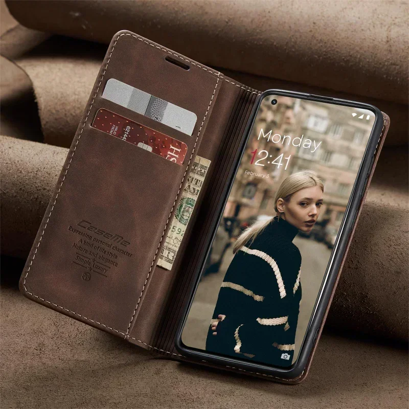 Magnetic Closure Leather Flip Wallet Phone Case with Card Slots and Shockproof Protective Stand