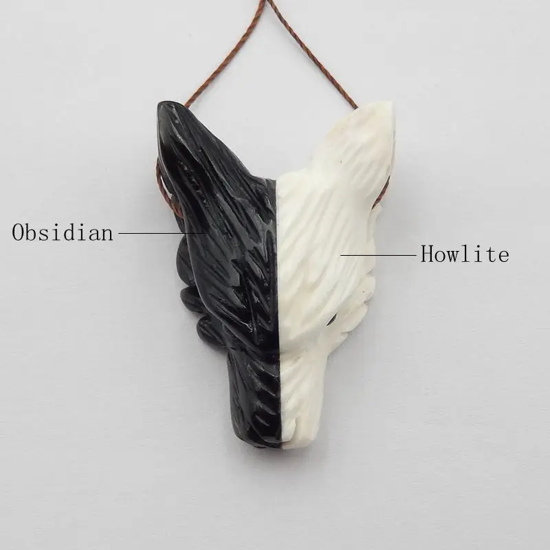 Natural Stone Howlite,Obsidian Handmade Animal Wolf Head Pendant Bead 36x25x12mm 10g Fashion Jewelry Necklace Accessories