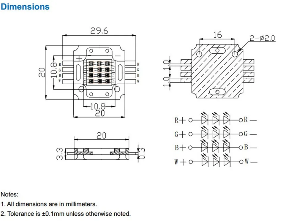 Description Picture 6 of item12W High Power LED Chip RGBW Red Green Blue White Diode 12 W Watt COB Module Colorful for DIY Stage Light Plant Growth Lamp