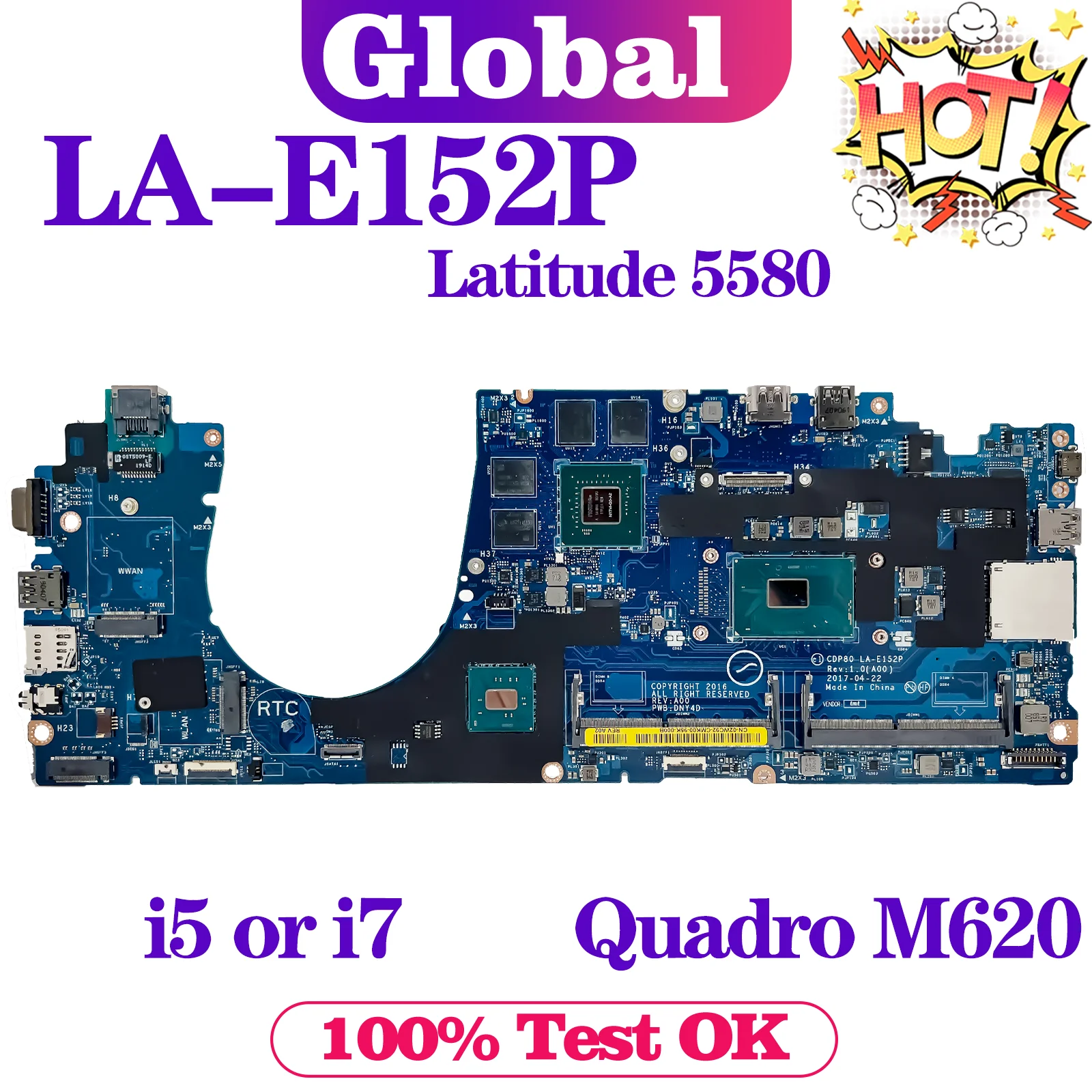 Scheda Madre Kefu La-E152P Per Scheda Madre Per Laptop Dell Latitude 5580 I5 I7 6Th Gen Nvidia Quadro M620