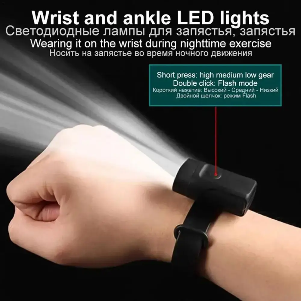 

USB Rechargeable Wrist Band Torch Wrist And Ankle Light Flashlight Bike Helmet Light Torch Portable for Night Cycling Running