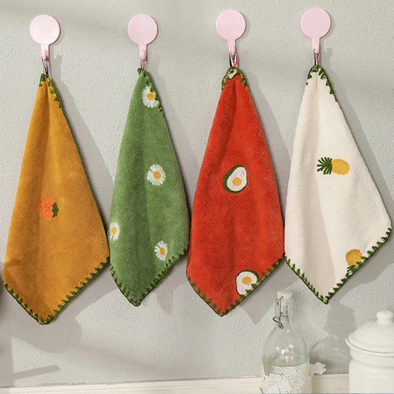 Hand Towel Absorbent Cartoon Embroidery 30x30cm Bathroom Kitchen Hanging Quick Drying