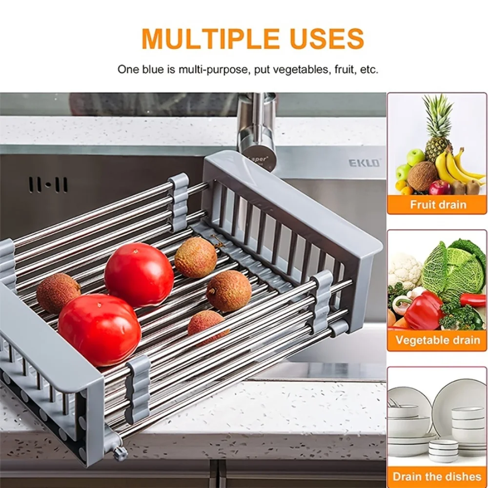 1pc Adjustable Dish Drainer Stainless Steel Sink Drain Rack Fruit Vegetable  Drain Basket Kitchen Extendable Dish Drying Rack - AliExpress