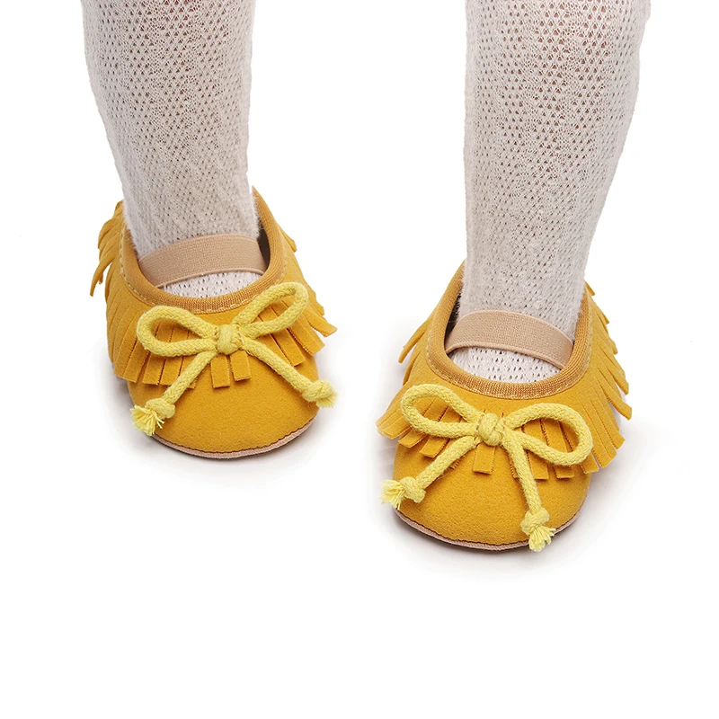 0-18Months Baby Girl Soft Soles Flats Cute Bow Tassels Mary Jane Shoes for Newborn Toddlers Casual Walking Shoes