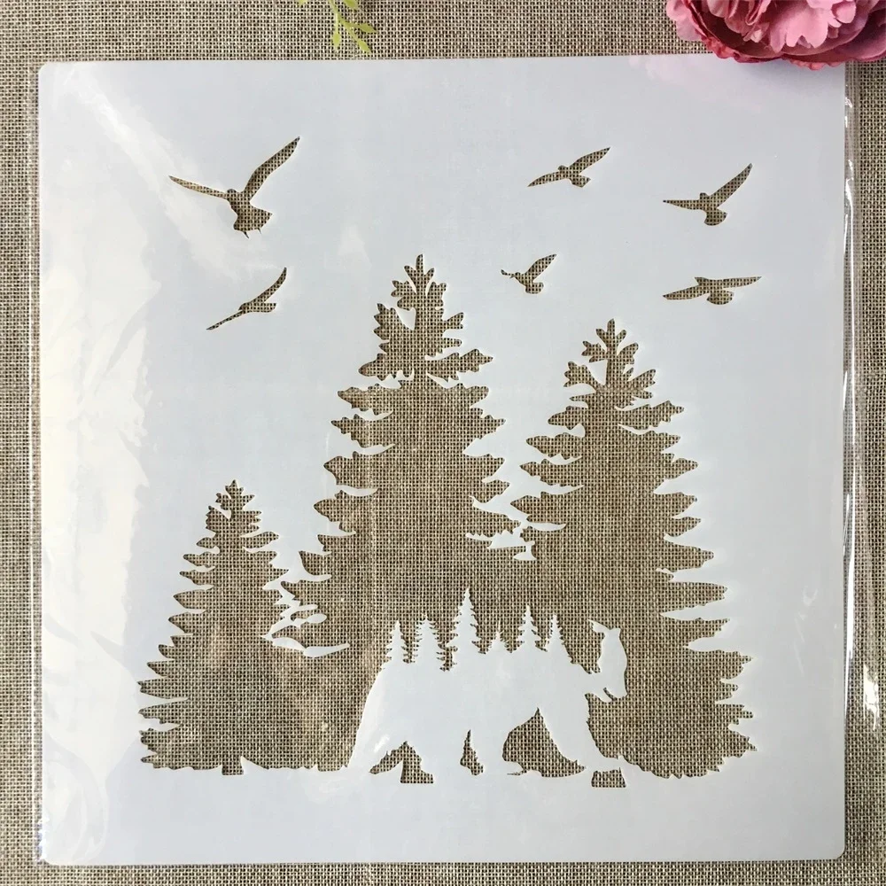 30*30cm 포리스트에서 곰 산책 DIY 겹쳐 스텐실 페인팅 스크랩북 색소 엠보..