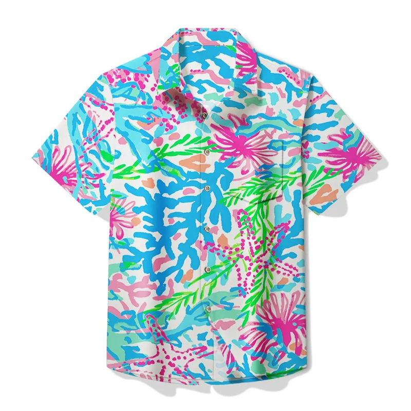 

2024 3D Hawaiian Shirt Oversized Shirt Men/Women Unisex Coral Pattern Beach Shirts Summer T-Shirt Streetwear Short Sleeve Shirt
